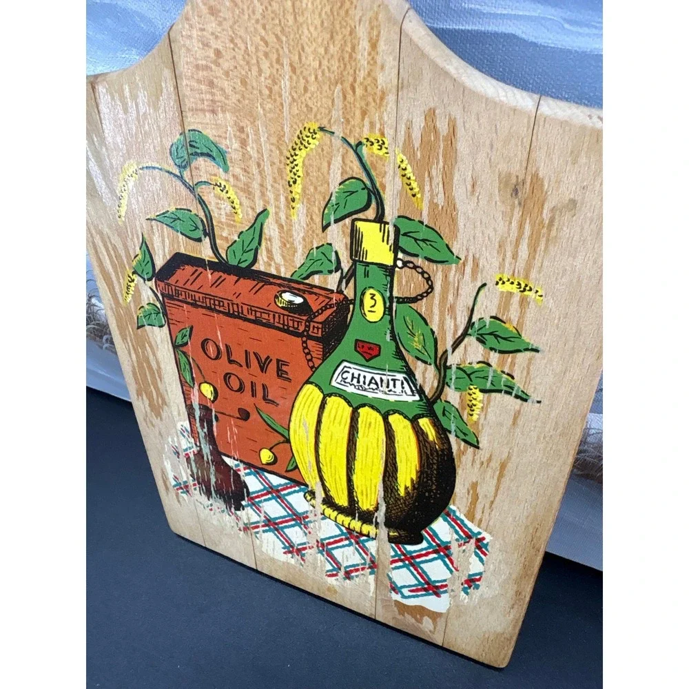 Vintage Wooden Cutting Board Italian Olive Oil Chianti Wall Decor Plaque 13.5in